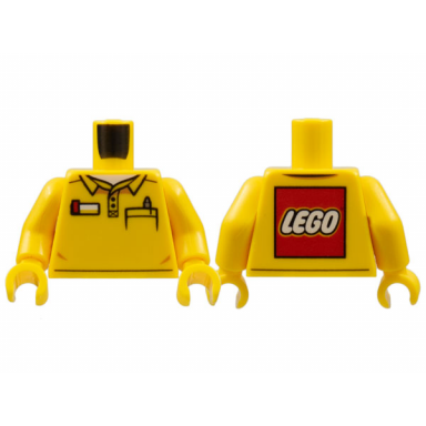 yellow torso polo shirt with pocket with pen and lego logo on reverse pattern yellow arms yellow hands