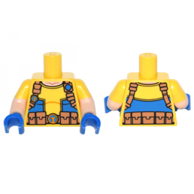 yellow torso t-shirt with blue side panels and utility belt with t buckle pattern light nougat arms with molded yellow short sleeves pattern blue hands