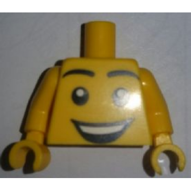 yellow torso large smiley face open mouth grin pattern yellow arms yellow hands