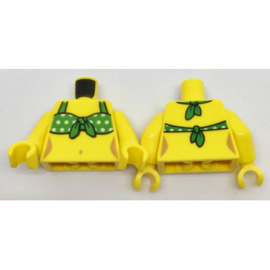 yellow torso female with green tied-on bikini top with white dots pattern yellow arms yellow hands