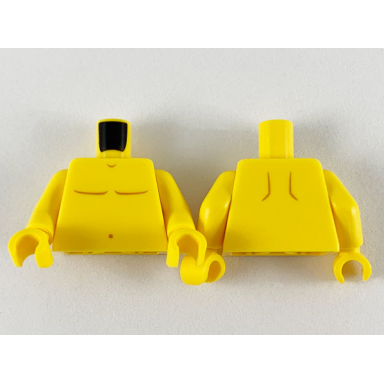 yellow torso bare chest with dark orange body lines and navel pattern yellow arms yellow hands