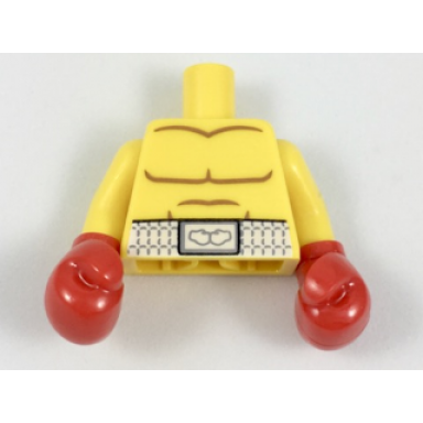 yellow torso bare chest with body lines and white boxing belt pattern yellow arms red boxing gloves
