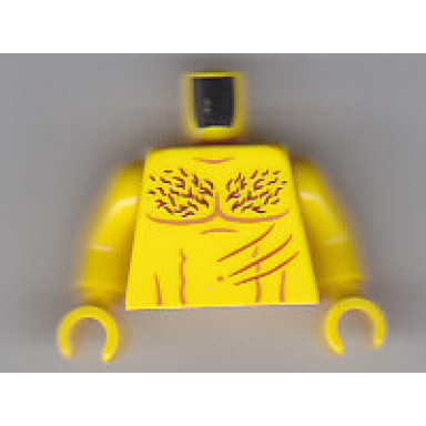 yellow torso bare chest with muscles outline and curly hair slash marks pattern yellow arms yellow hands