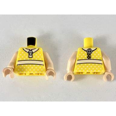 yellow torso dress with white collar sash polka dots and drawstring ring on back pattern light nougat arms light nougat hands