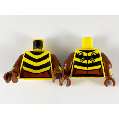 yellow torso female 3 black chevron stripes reddish brown midriff pattern reddish brown arms with yellow and bright light orange cuffs pattern reddish brown hands
