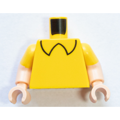 yellow torso black shirt collar pattern light nougat arms with molded yellow short sleeves pattern light nougat hands