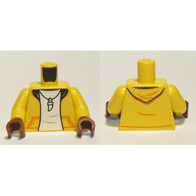 yellow torso jacket white shirt tooth necklace pattern yellow arms reddish brown hands