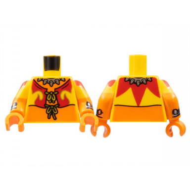 yellow torso yellow vest red fire silver spiked collar pattern orange arms with yellow short sleeves red flame silver spike cuff pattern orange hands