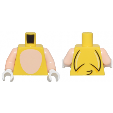 yellow torso light nougat oval stomach with bright light yellow curved lines and black spines and tail on back pattern light nougat arms white hands
