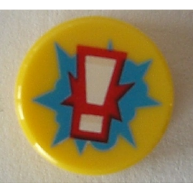 yellow tile round 1 x 1 with white exclamation mark on red and dark azure starburst explosion pattern