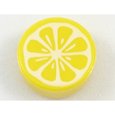 yellow tile round 1 x 1 with lemon slice pattern