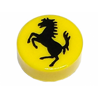 yellow tile round 1 x 1 with black horse silhouette ferrari logo pattern