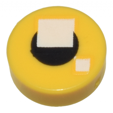 yellow tile round 1 x 1 with 2 white squares on small black circle pattern brickheadz eye