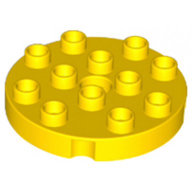 yellow duplo plate round 4 x 4 with hole with locking ridges