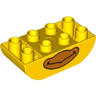 yellow duplo brick 2 x 4 slope curved inverted double with orange beak bird lower face pattern