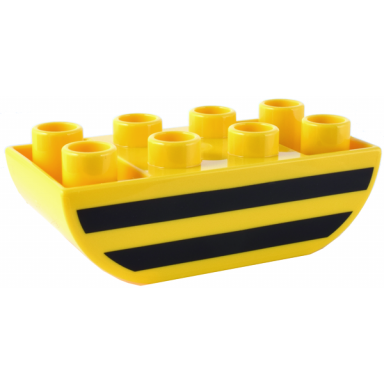 yellow duplo brick 2 x 4 slope curved inverted double with 2 black stripes pattern