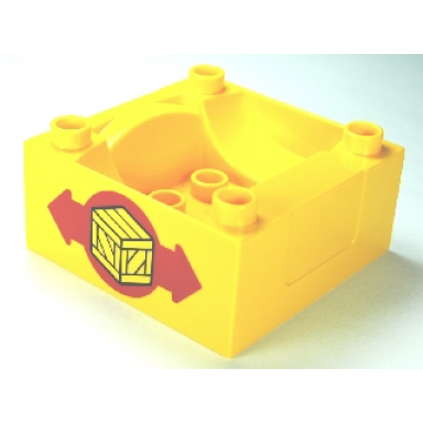 yellow duplo train cab tender base with bottom tubes with box and arrows pattern on both sides