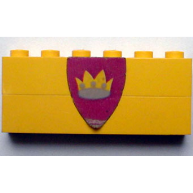 stickered assembly 6 x 1 x 2 with triangular shield with crown pattern sticker - sets 375 6075 - 2 brick 1 x 6