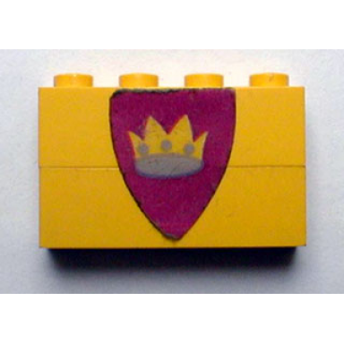 stickered assembly 4 x 1 x 2 with triangular shield with crown pattern sticker - sets 375 6075 - 2 brick 1 x 4