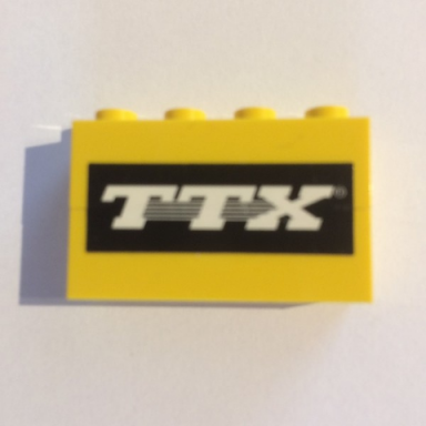 yellow stickered assembly 4 x 1 x 2 with ttx pattern sticker - set 10170 - 2 brick 1 x 4