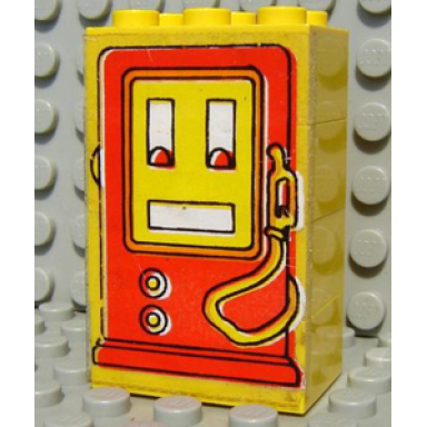 yellow stickered assembly 3 x 2 x 4 with fabuland gas fuel pump large pattern sticker - sets 344 134 - 4 brick 2 x 3