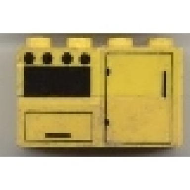 yellow stickered assembly 4 x 2 x 2 with refrigerator and oven pattern sticker - sets 6372 6374 - 2 brick 2 x 4