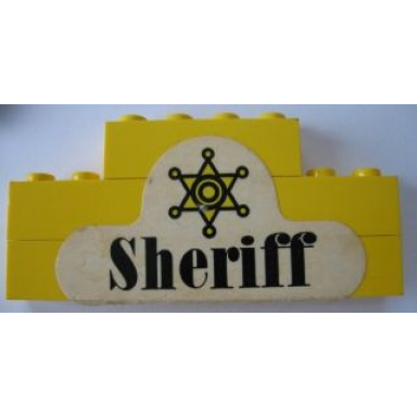 yellow stickered assembly 8 x 1 x 3 with star and sheriff pattern sticker - set 365 - 2 brick 1 x 8 1 brick 1 x 4