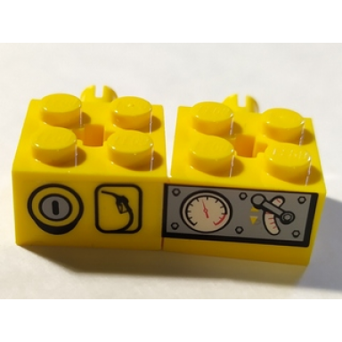 yellow stickered assembly 4 x 2 x 1 with gauges pattern model left side sticker - set 7344 - 2 brick modified 2 x 2 with pin and axle hole