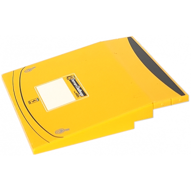 yellow stickered assembly 8 x 8 x 1 with ferrari challenge and logo pattern sticker - set 8143 - 1 slope 10 6 x 8 2 tile 1 x 8
