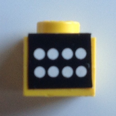 yellow stickered assembly 1 x 1 x 2 3 with 8 white dots on black background pattern sticker - set 6695-1 - 2 plate 1 x 1
