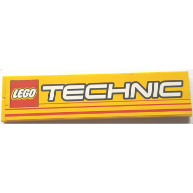 yellow stickered assembly 8 x 2 with lego technic logo and red stripes pattern sticker - set 8457 - 2 tile 1 x 8
