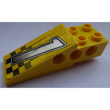 yellow stickered assembly 6 x 2 x 1 2 3 with silver number 1 on fading checkered pattern sticker - set 8445 - 2 technic slope 6 x 1 x 1 2 3