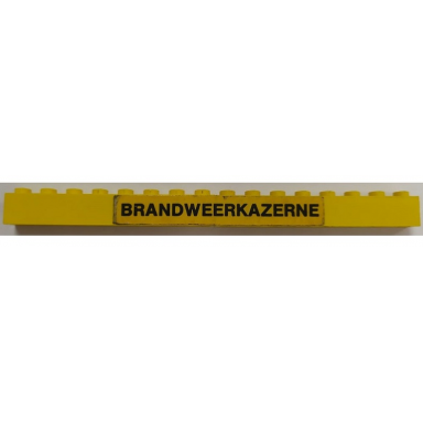 yellow stickered assembly 16 x 1 x 1 with black brandweerkazerne pattern sticker - set 374-1 - 2 brick 1 x 8