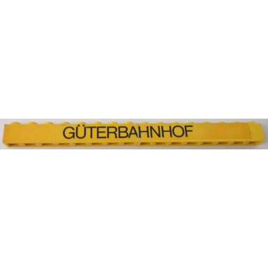 yellow stickered assembly 16 x 1 x 1 with black gãterbahnhof on yellow background pattern sticker - set 165 - 2 brick 1 x 8