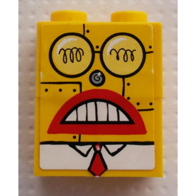 yellow stickered assembly 2 x 1 x 2 with robot spongebob face pattern sticker - set 4981 - 1 brick 1 x 2 2 technic brick 1 x 1 with hole