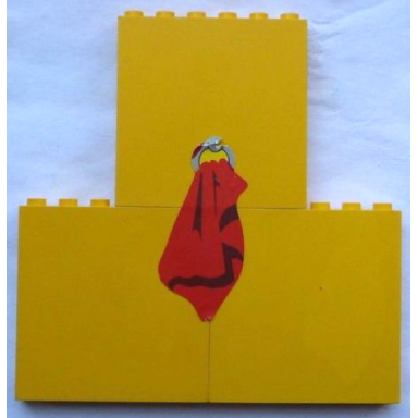 yellow stickered assembly 12 x 1 x 10 with red towel in ring pattern sticker - set 232-1 - 3 brick 1 x 6 x 5