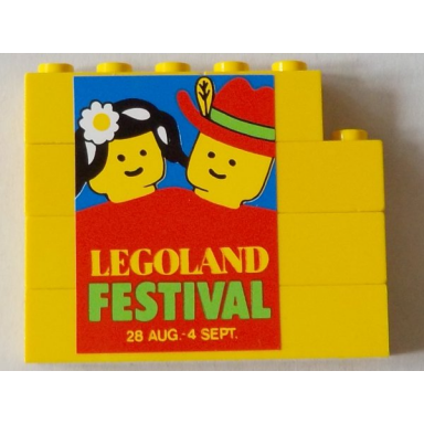 yellow stickered assembly 6 x 1 x 4 with legoland festival pattern model right side sticker - set 1592-2 - 1 brick 1 x 2 1 brick 1 x 3 3 brick 1 x 6