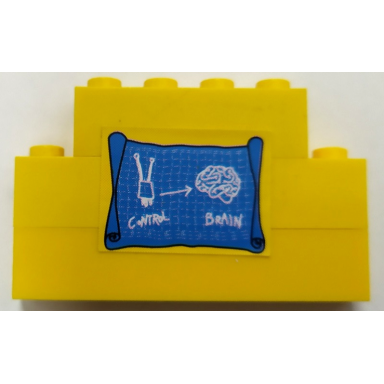yellow stickered assembly 6 x 1 x 3 with white control and brain on blueprint pattern sticker - set 3826 - 1 brick 1 x 2 2 brick 1 x 4 1 brick 1 x 6