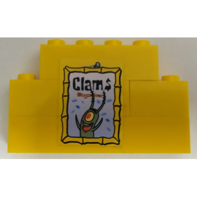 yellow stickered assembly 6 x 1 x 3 with clams magazine and plankton in yellow frame pattern sticker - set 3826 - 1 brick 1 x 2 2 brick 1 x 4 1 brick 1 x 6