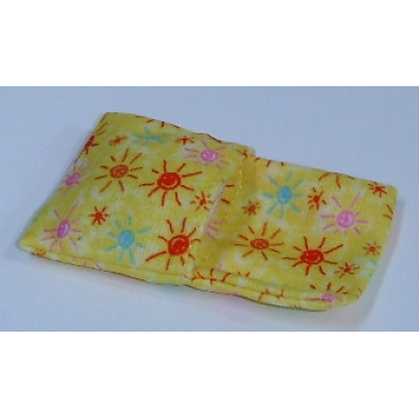 yellow duplo cloth sleeping bag with starburst pattern