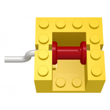 yellow string reel winch 4 x 4 x 2 with metal handle red drum