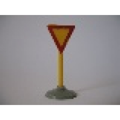 yellow road sign with post triangle inverted with yield pattern type 1 base
