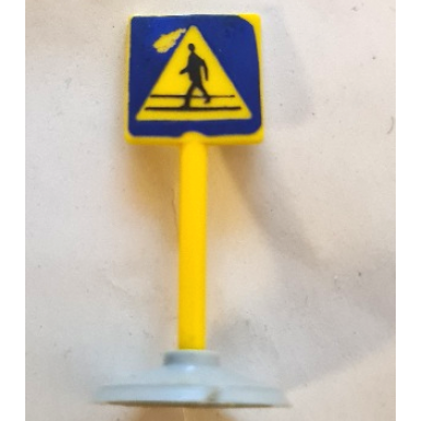 yellow road sign with post square with man crossing pattern type 1 base