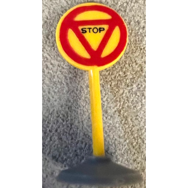 road sign with post round with triangle stop pattern type 1 base