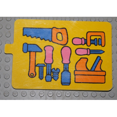 yellow duplo slide with tools pattern