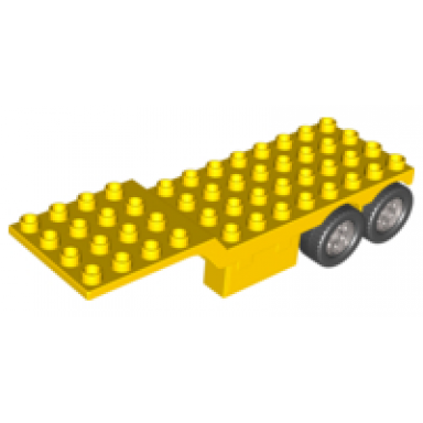 yellow duplo trailer four rear wheels elevated front end 4 x 12