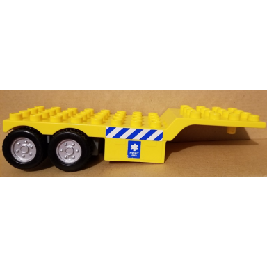 yellow duplo trailer four rear wheels elevated front end 4 x 12 with blue and white danger stripes and first aid pattern on both sides stickers - set 7844