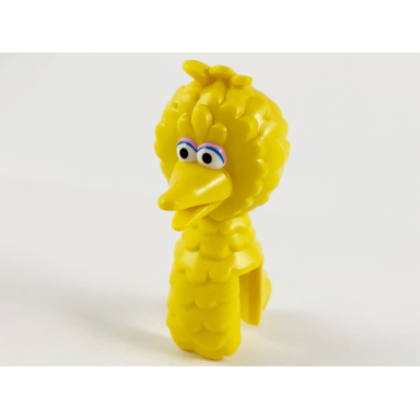 yellow minifigure head modified sesame street big bird with white eyes bright pink and blue eyelids pattern
