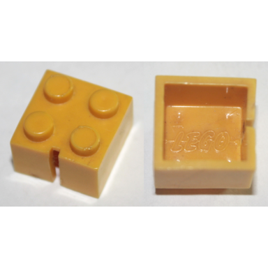 yellow brick 2 x 2 without bottom tubes slotted with 1 slot
