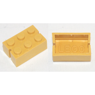 yellow brick 2 x 3 without bottom tubes slotted with 2 slots opposite